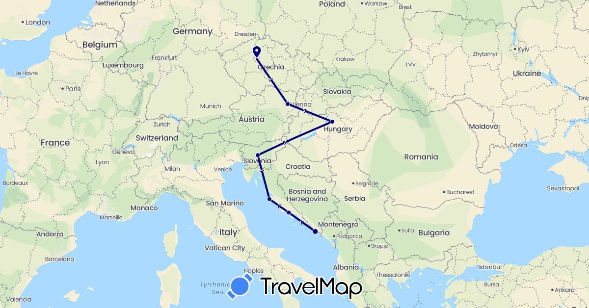 TravelMap itinerary: driving in Austria, Czech Republic, Croatia, Hungary, Slovenia (Europe)